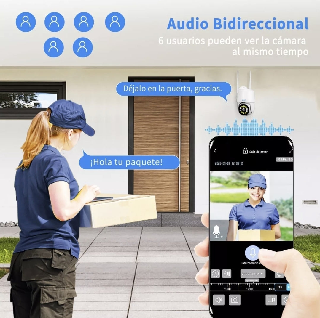 Cámara de seguridad para exteriores WiFi HD 1080p con alarma