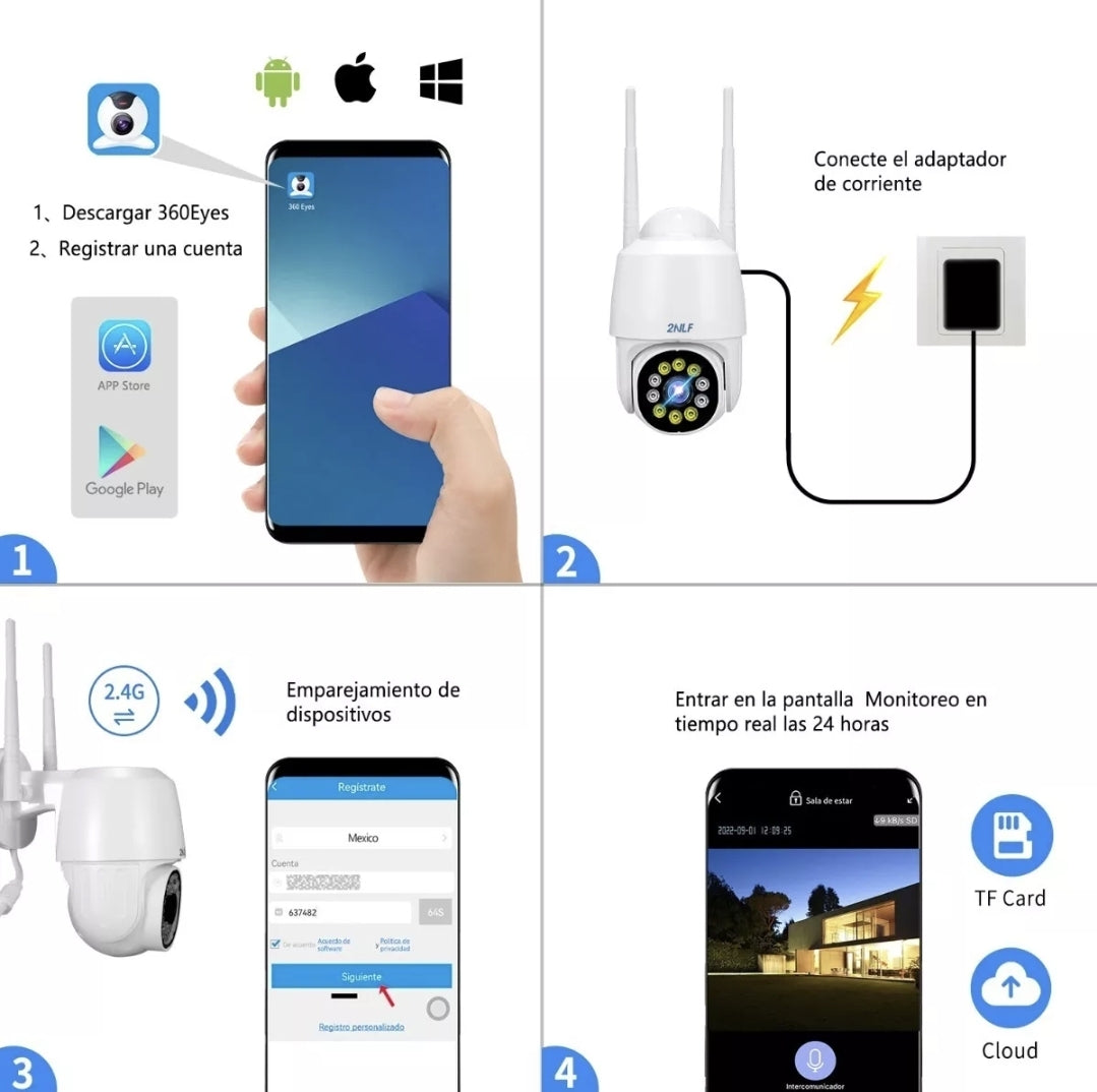 Cámara de seguridad para exteriores WiFi HD 1080p con alarma