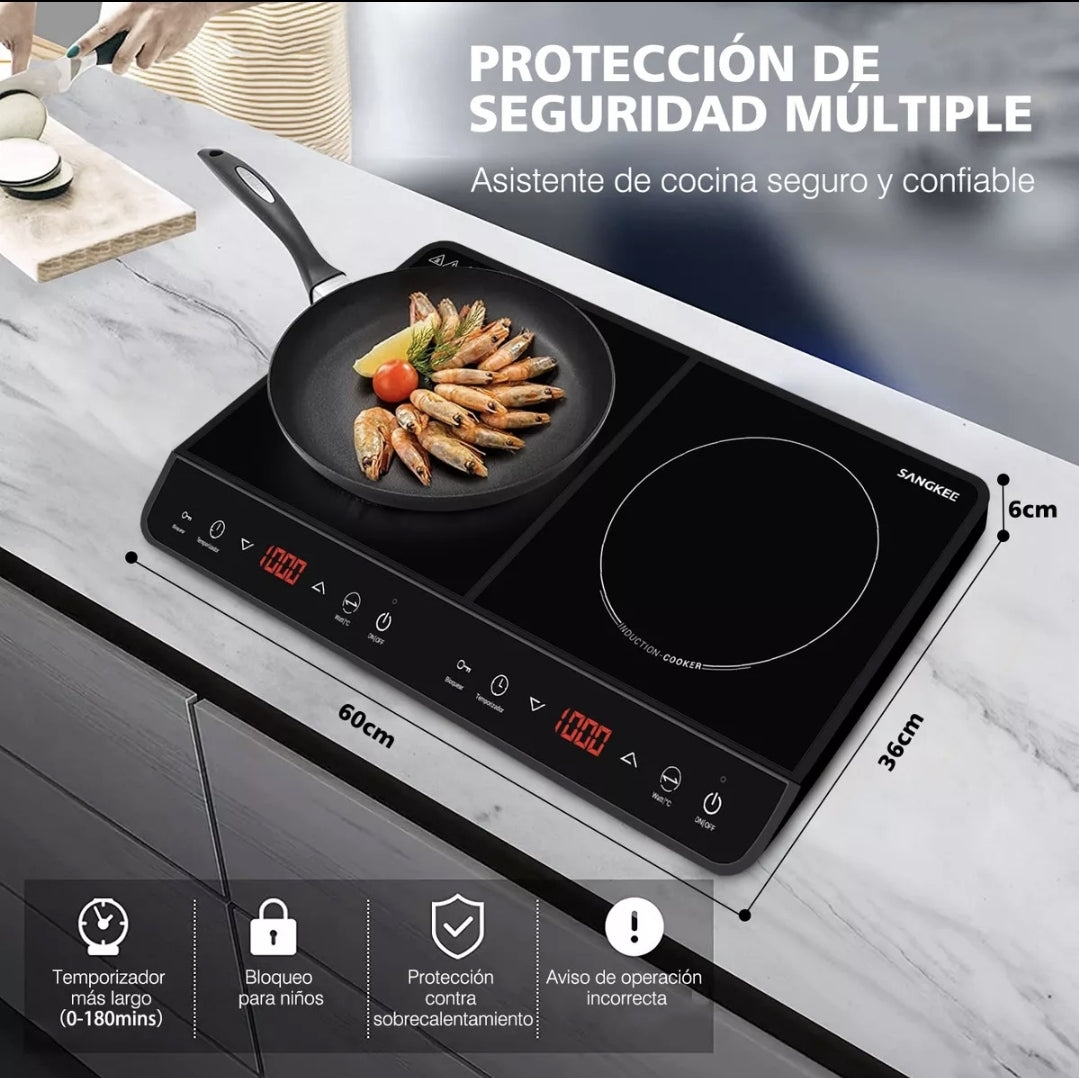 Parrilla de inducción eléctrica magnética 2 quemadores 2000w