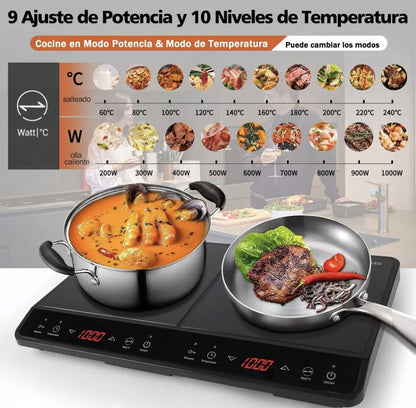 Parrilla de inducción eléctrica magnética 2 quemadores 2000w