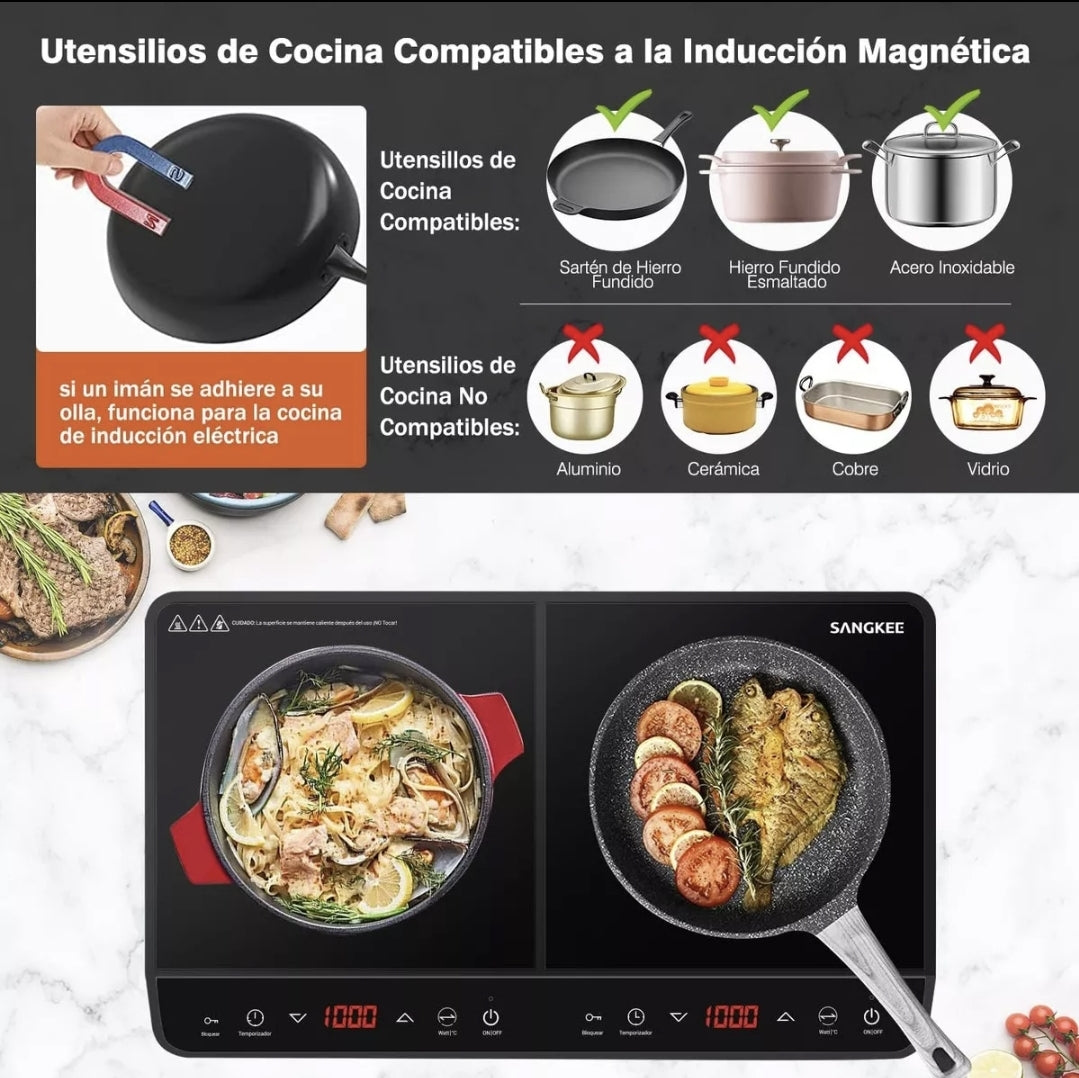 Parrilla de inducción eléctrica magnética 2 quemadores 2000w