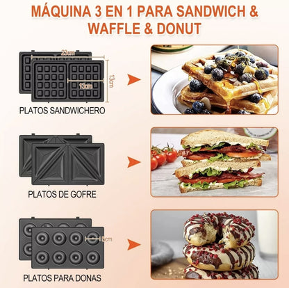 Máquina 6 en 1 Waffles + Sándwiches + Donas + Paninis + Tortas