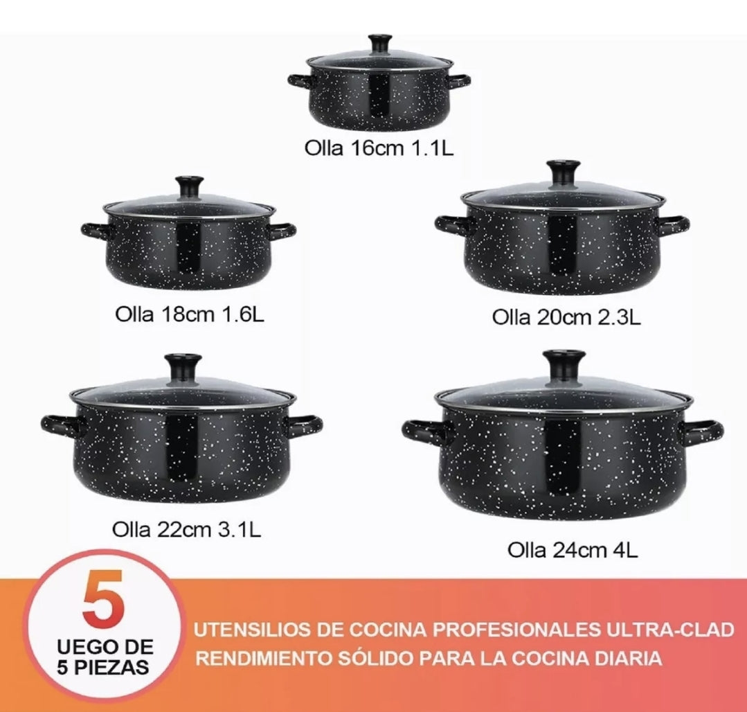 Batería de cocina / juego de ollas con tapa