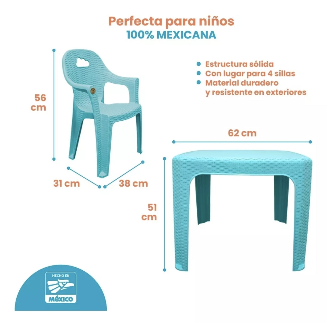 Mesa infantil con sillas tipo Ratan