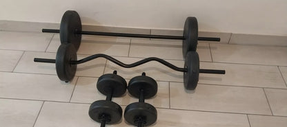 Kit de mancuernas + Barra Z + Barra recta + 8 discos TOTAL 80 LBS