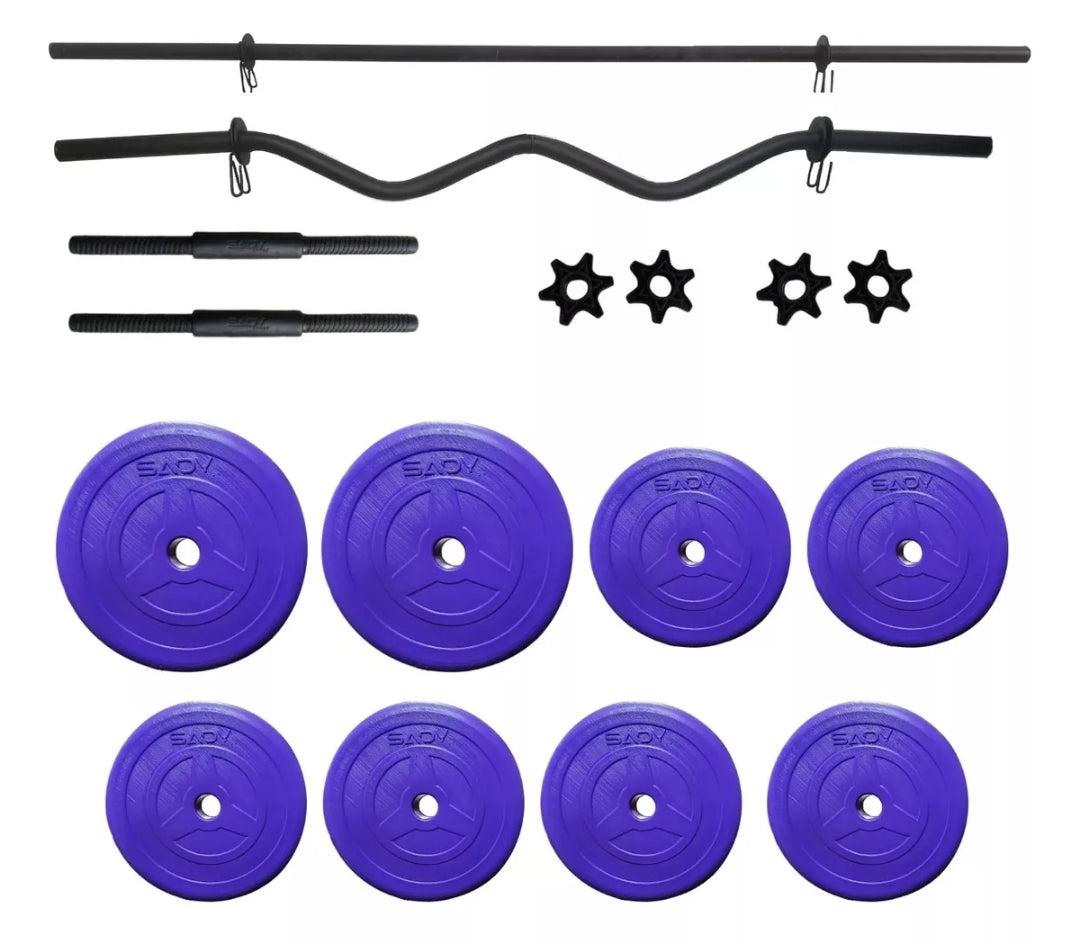 Kit de mancuernas + Barra Z + Barra recta + 8 discos TOTAL 80 LBS