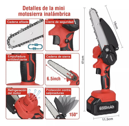Mini motosierra inalámbrica + 2 pilas