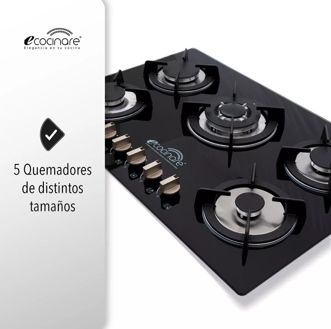 Parrilla 5 quemadores vidrio templado ECOCINARE