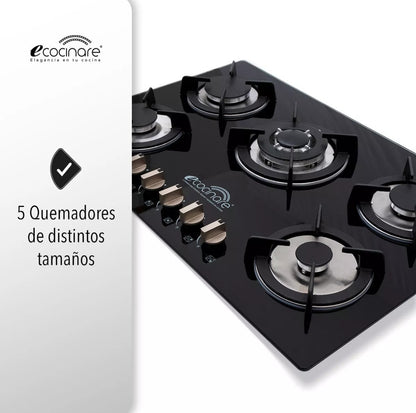 Parrilla 5 quemadores vidrio templado ECOCINARE