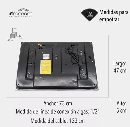 Parrilla 5 quemadores vidrio templado ECOCINARE