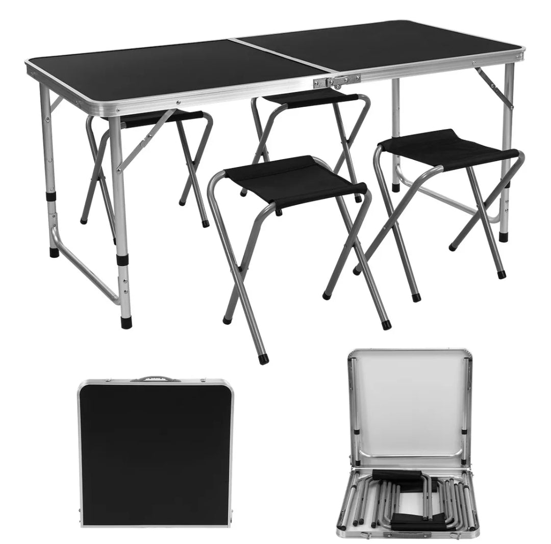 Mesa plegable tipo portafolio 1.20m  con 4 sillas portátiles