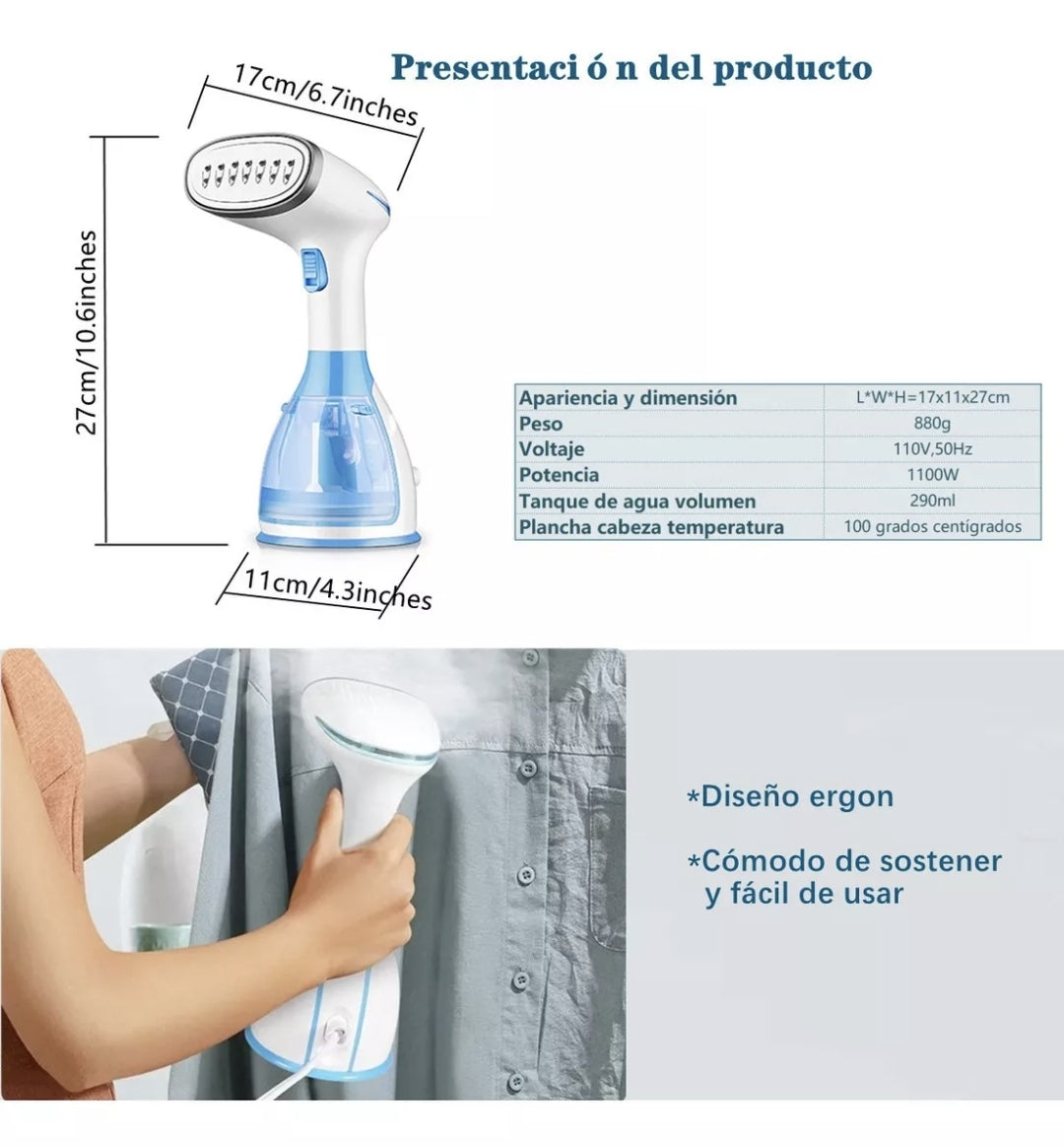 Plancha de vapor vertical portátil