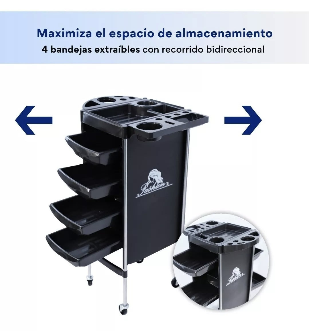 Carrito auxiliar de peluquería NEGRO