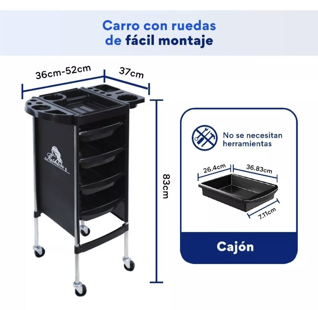 Carrito auxiliar de peluquería NEGRO