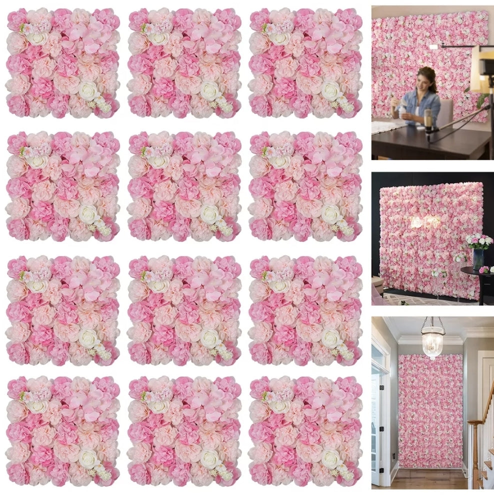 Panel flores rosas artificiales 12piezas 38x38cm