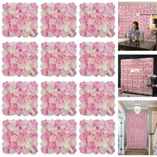Panel flores rosas artificiales 12piezas 38x38cm