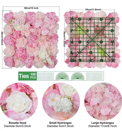 Panel flores rosas artificiales 12piezas 38x38cm