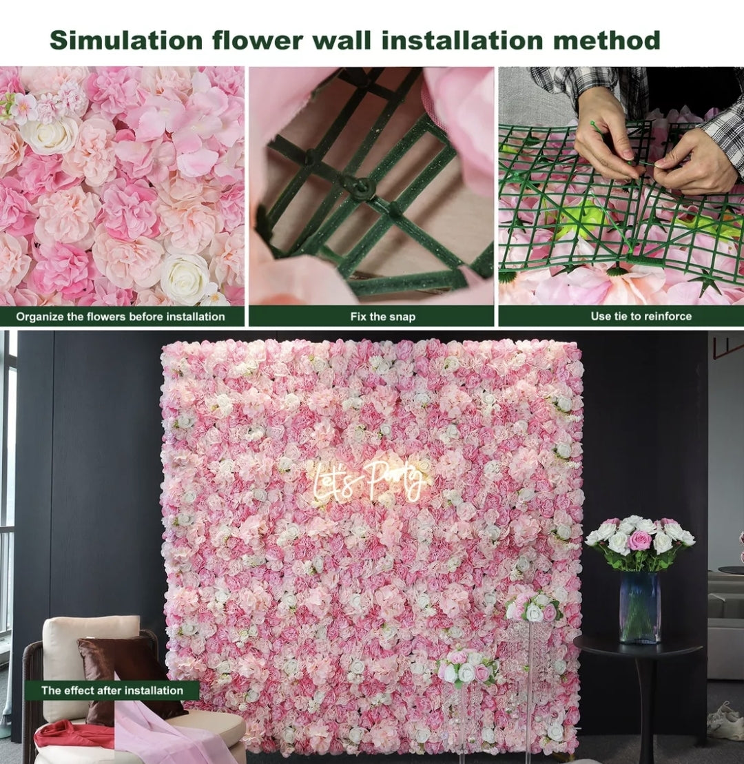 Panel flores rosas artificiales 12piezas 38x38cm