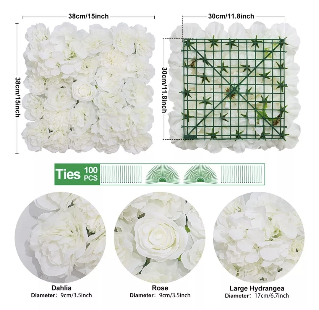 Panel flores rosas artificiales 12piezas 38x38cm