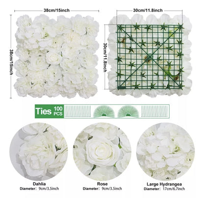 Panel flores rosas artificiales 12piezas 38x38cm