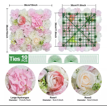 Panel flores rosas artificiales 12piezas 38x38cm