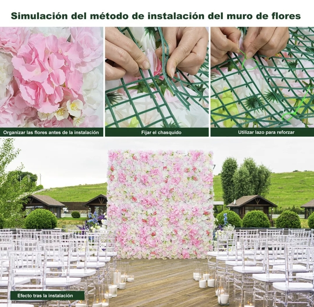 Panel flores rosas artificiales 12piezas 38x38cm