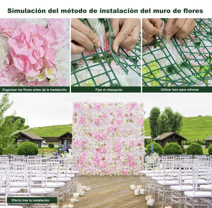 Panel flores rosas artificiales 12piezas 38x38cm