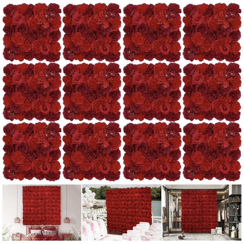 Panel flores rosas artificiales 12piezas 38x38cm