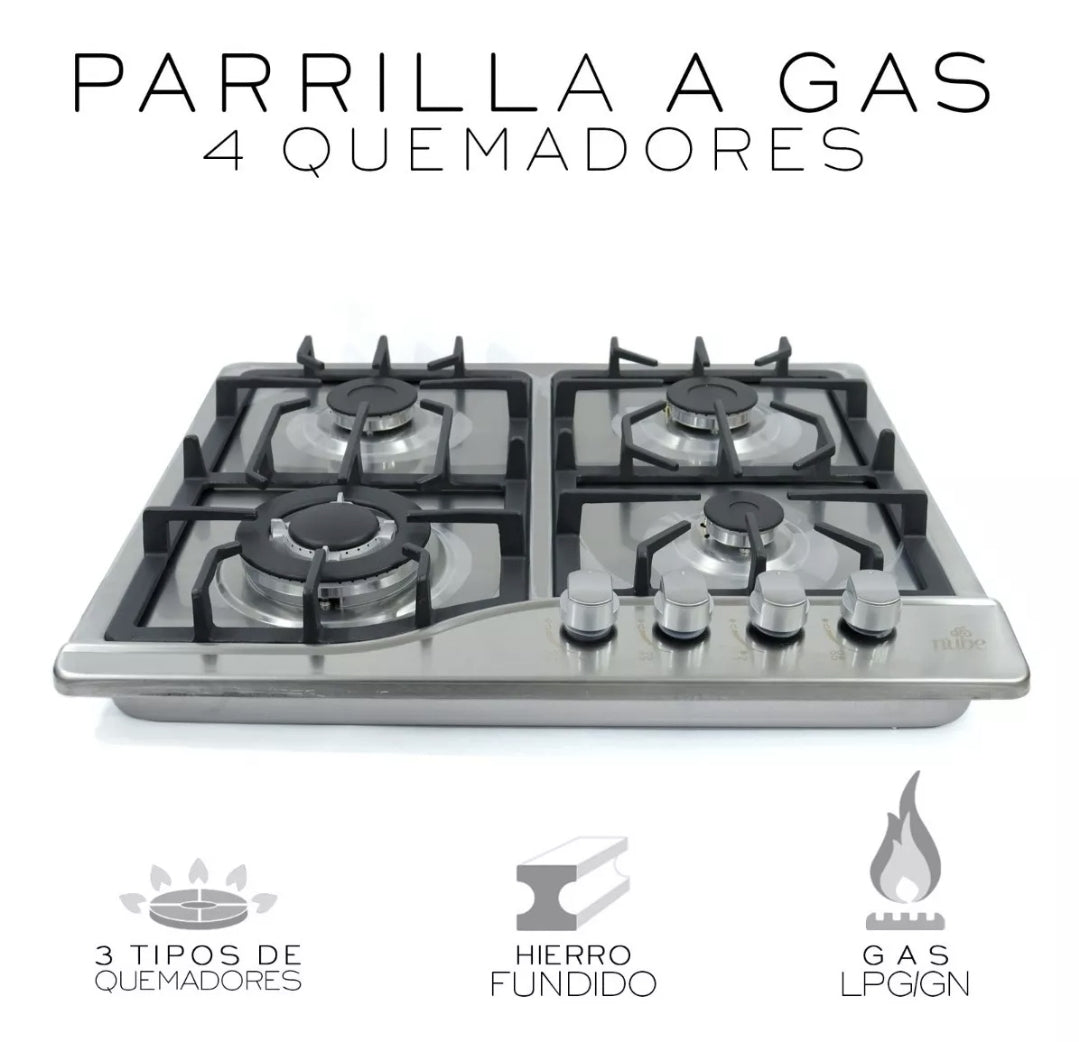 Parrilla plateada 4 quemadores