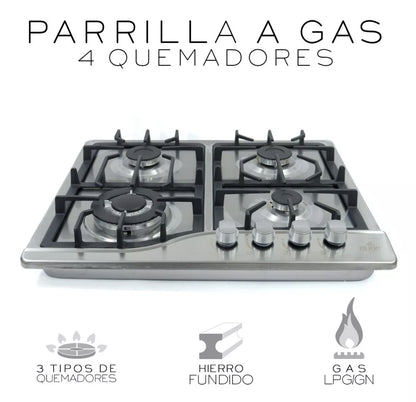 Parrilla plateada 4 quemadores