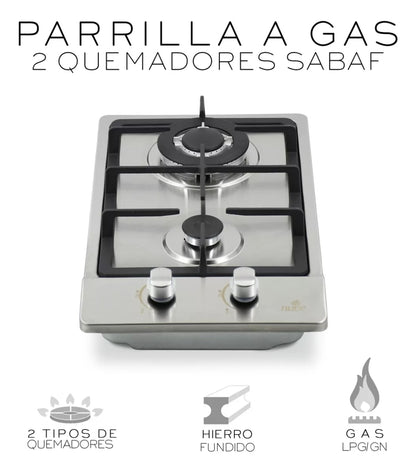 Parrilla acero inoxidable 2 quemadores