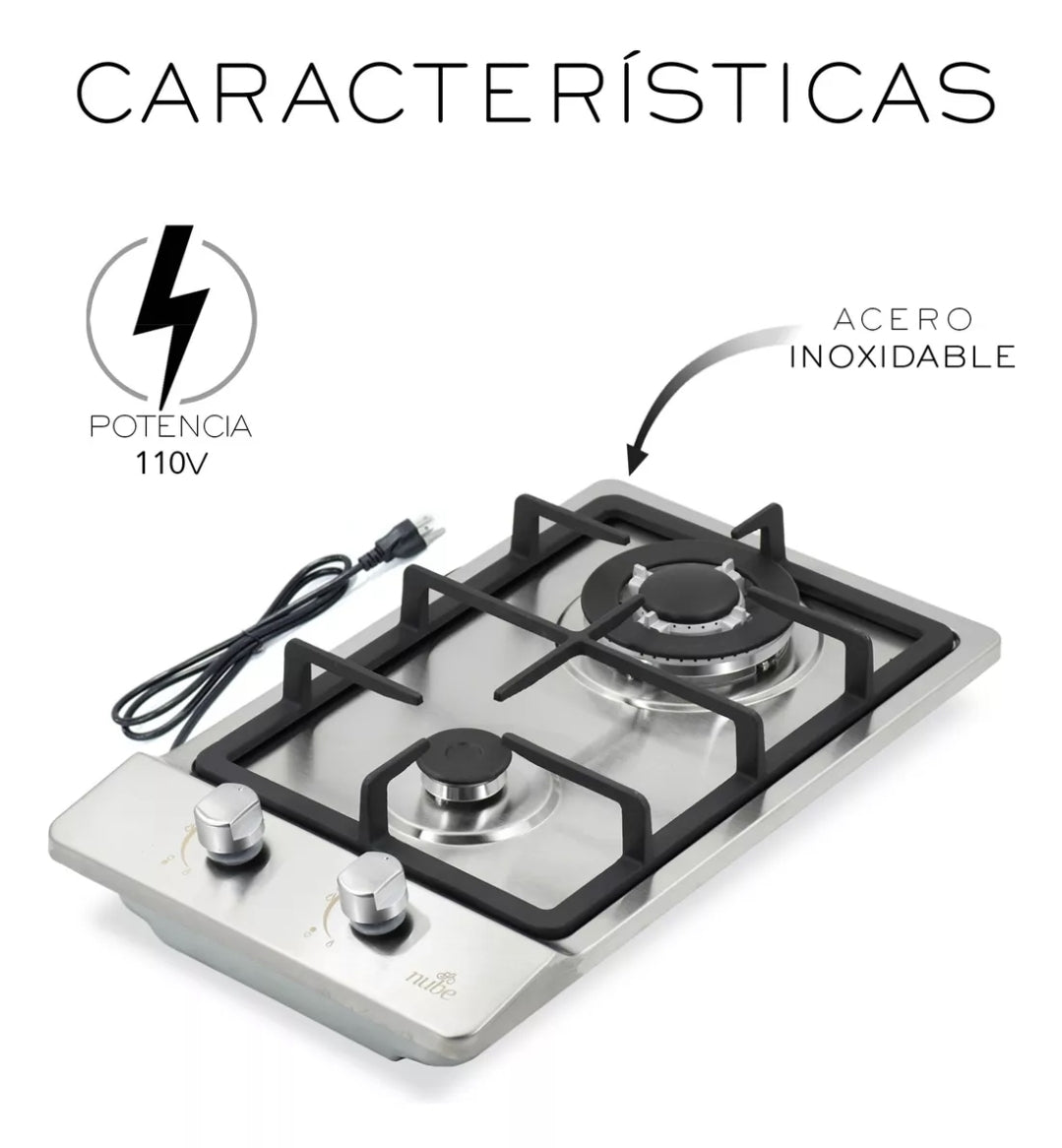 Parrilla acero inoxidable 2 quemadores