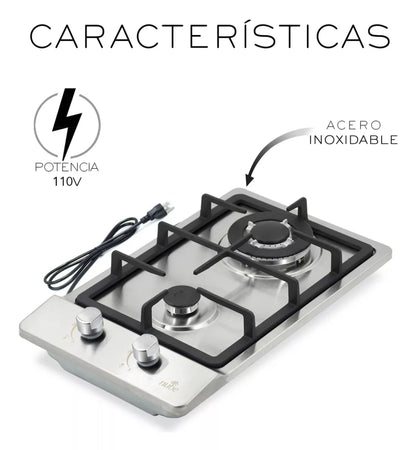 Parrilla acero inoxidable 2 quemadores