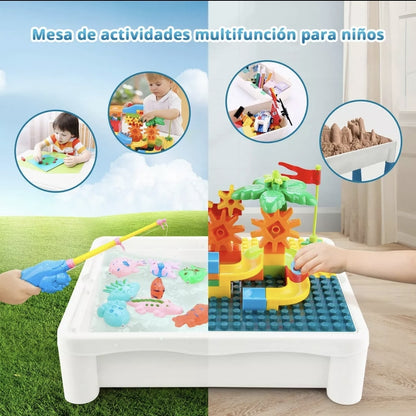 Mesa de juegos y bloques con silla y bloques