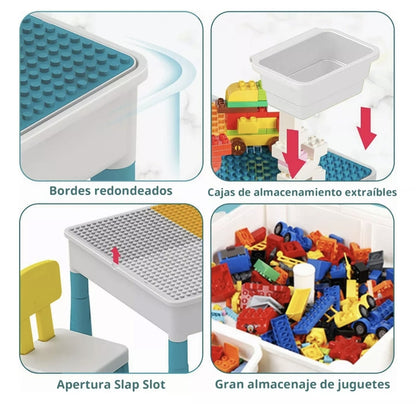 Mesa de juegos y bloques con silla y bloques