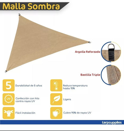 Malla sombra 3x3x3 90% sombra velaria triangular