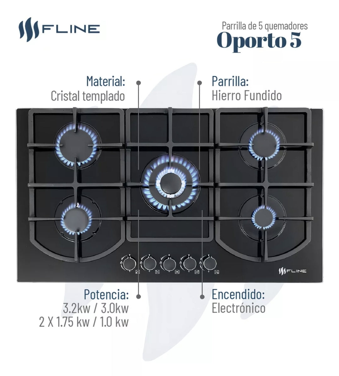 Parrilla  Fline empotrable 5 quemadores | OPORTO 5 |