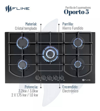 Parrilla  Fline empotrable 5 quemadores | OPORTO 5 |