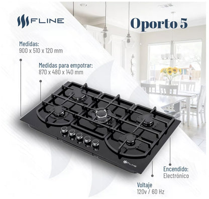 Parrilla  Fline empotrable 5 quemadores | OPORTO 5 |