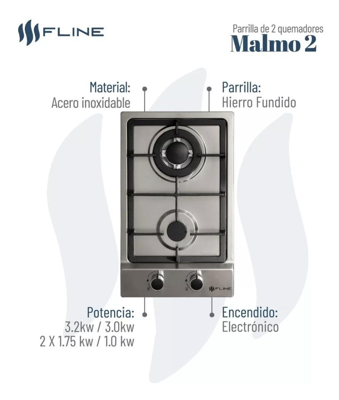 Parrilla empotrable 2 quemadores FLINE | MALMO 2 |