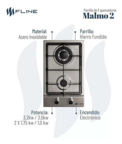 Parrilla empotrable 2 quemadores FLINE | MALMO 2 |