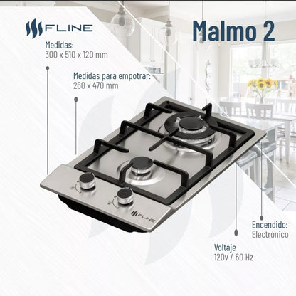 Parrilla empotrable 2 quemadores FLINE | MALMO 2 |