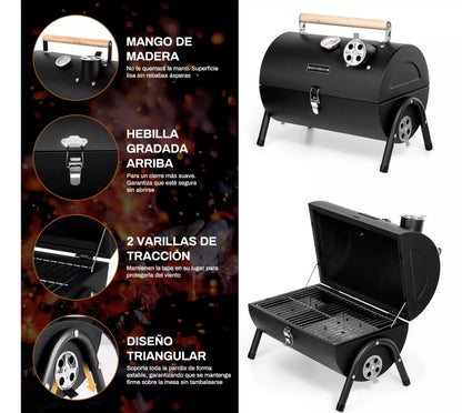 Mini asador portátil con termómetro y chimenea