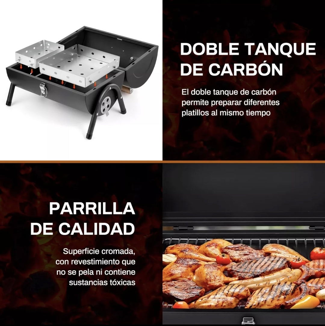 Mini asador portátil con termómetro y chimenea