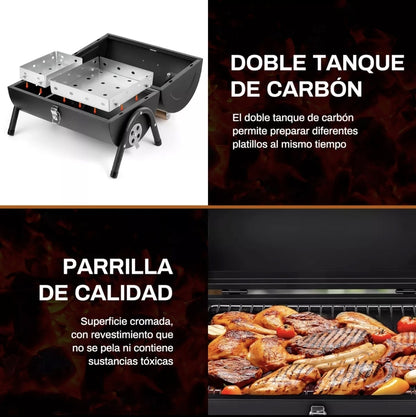 Mini asador portátil con termómetro y chimenea