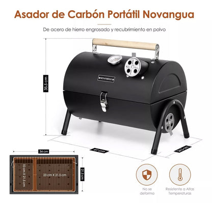 Mini asador portátil con termómetro y chimenea