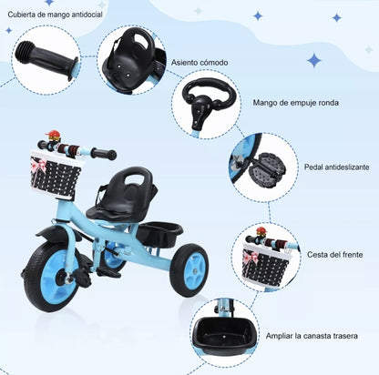 Triciclo con cajuela y barra de empuje 50kg
