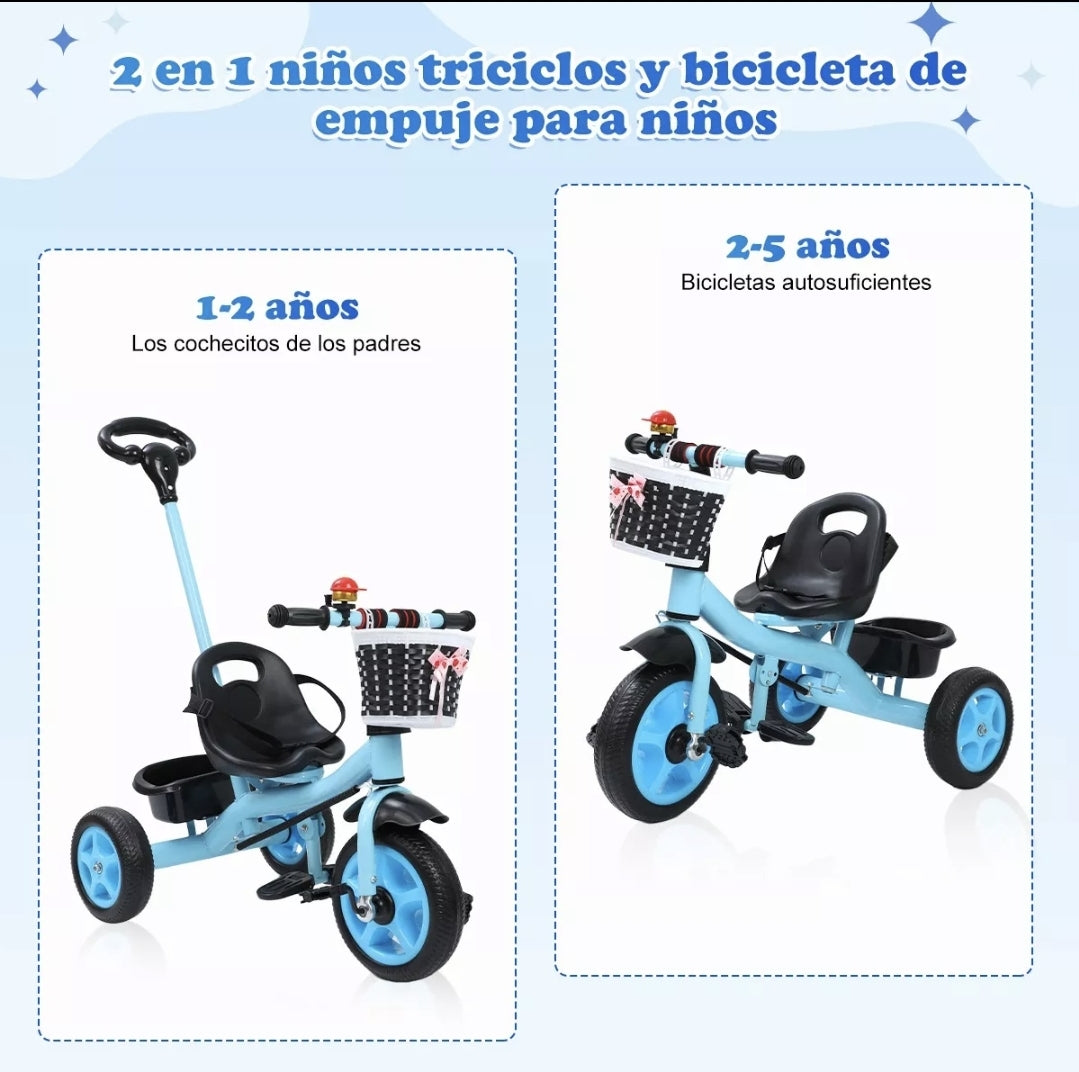 Triciclo con cajuela y barra de empuje 50kg