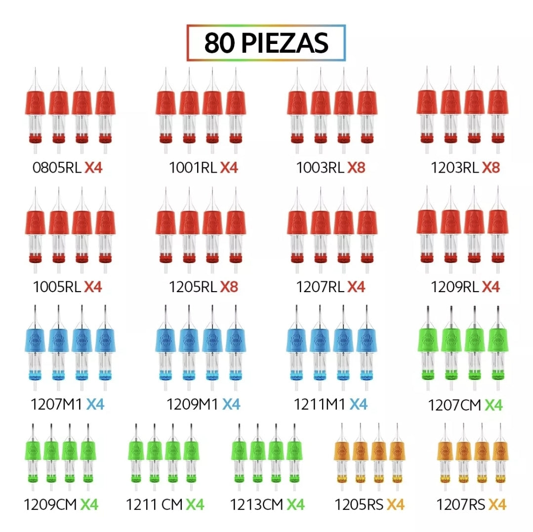 Kit de cartuchos para tatuar 80pz