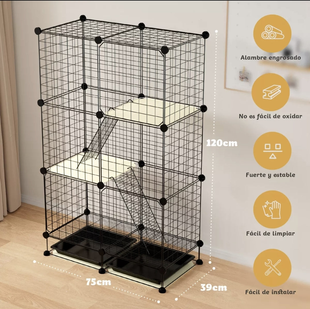 Corral para mascotas 3 pisos con puerta 120x75x39cm